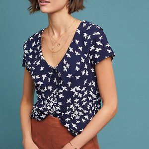 Antropologie Maeve Austen Collared Bird Print Top
